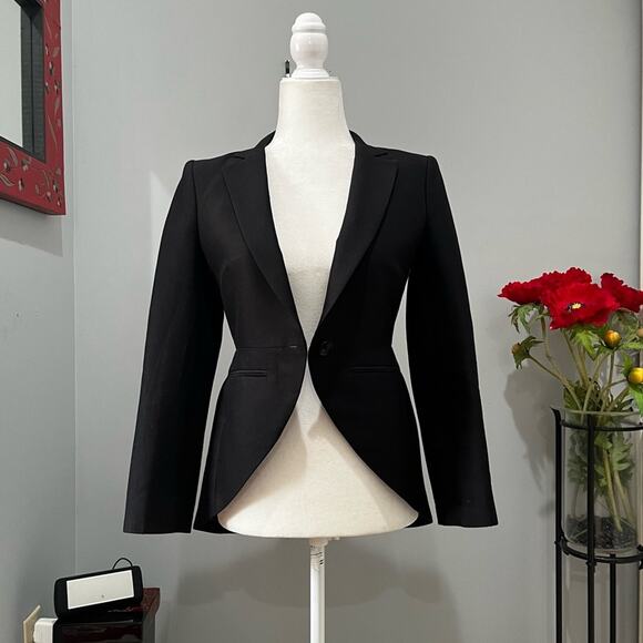 NEW BCBGMAXAZRIA Runway Silk Cotton Tailored Classic Tuxedo Blazer Jacket XXS - Picture 5 of 15